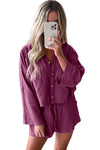 Textured Dolman Sleeve Cropped Shirt and Shorts Set-Loungewear-MomFashion