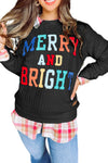 Black Merry And Bright Cable Knit Pullover Sweatshirt-Tops-MomFashion