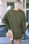 Green Waffle Knit High Slits Oversized Top-Tops-MomFashion