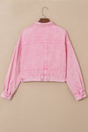 Pink Rivet Studded Pocketed Denim Jacket-Outerwear-MomFashion