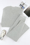 Gray Knitted V Neck Sweater and Casual Pants Set-Loungewear-MomFashion