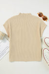 Oatmeal Patch Pocket Ribbed Knit Short Sleeve Sweater-Tops-MomFashion