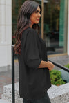 Black Smocked Wrist Shift Top-Tops-MomFashion