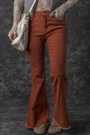 High Waist Raw Hem Flare Jeans-Bottoms-MomFashion