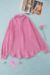 Pink Mineral Wash Crinkle Textured Chest Pockets Shirt-Tops-MomFashion