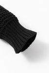 Black Pointelle Knit Button V Neck Drop Shoulder Sweater-Tops-MomFashion