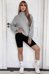 Gray Zipped Funnel Neck Kangaroo Pocket Sweatshirt-Tops-MomFashion