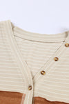 Orange Striped Color Block Henley Top-Tops-MomFashion