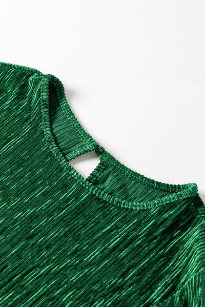 Green Tie Waist Crinkle Velvet Dress-Dresses-MomFashion