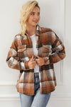 Brown Plaid Flap Pockets Shacket-Outerwear-MomFashion