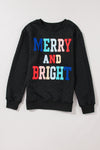 Black Merry And Bright Cable Knit Pullover Sweatshirt-Tops-MomFashion