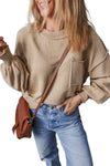 Apricot Raw Edge Patch Pocket Exposed Seam Loose Sweater-Tops-MomFashion