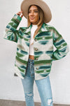 Blackish Green Aztec Print Button Up Long Sleeve Jacket-Outerwear-MomFashion