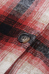 Red Turn down Neck Plaid Pocket Button Closure Coat-Outerwear-MomFashion