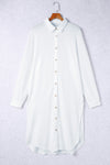 White Striped Crinkle Button Front Cover Up Shirt Dress-Swimwear-MomFashion