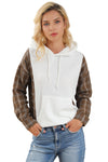 White Waffle Patch Plaid Sleeve Kangaroo Pocket Hoodie-Tops-MomFashion