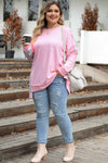 Pink Exposed Seam Leopard Splicing Plus Size Sweatshirt-Plus Size-MomFashion