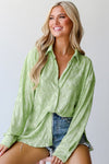 Laurel Green Textured Side Split Casual Shirt-Tops-MomFashion