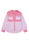 Rose Frayed Tweed Plaid Patchwork Buttoned Jacket-Outerwear-MomFashion