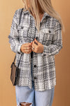 White Plaid Print Pocketed Shirt Jacket-Outerwear-MomFashion