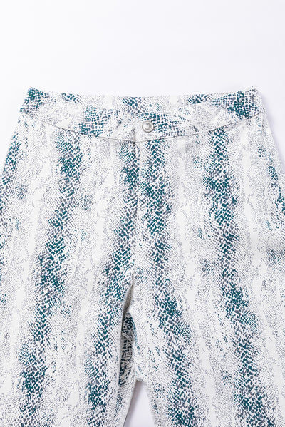 White Western Fashion High Waist Snakeskin Print Flare Pants-Bottoms-MomFashion