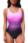 Purple Gradient Criss Cross Back One Piece Swimsuit-Swimwear-MomFashion