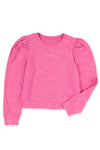 Rose Vintage Washed Puff Sleeve Sweatshirt-Tops-MomFashion