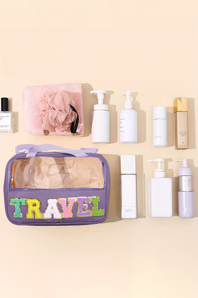 Purple TRAVEL Chenille Letter Clear PVC Makeup Bag-Accessories-MomFashion