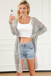 khaki Hollowed Mix Pattern Knitted Long Sweater Cardigan-Tops-MomFashion