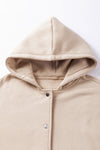 Beige Solid Color Pocketed Button Up Loose Hoodie-Tops-MomFashion