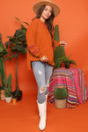 Carrot Fleece Patchwork Side Slits High Low Sweatshirt-Tops-MomFashion