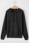 Black Fleece Lined Kangaroo Pocket Drawstring Chunky Hoodie-Tops/Sweatshirts & Hoodies-MomFashion