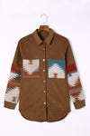 Khaki Aztec Pattern Corduroy Shacket-Outerwear-MomFashion