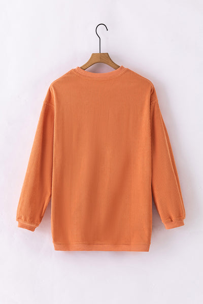 Orange Ribbed Corded Oversized Sweatshirt-Tops-MomFashion