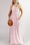 Pink Leopard Print Pocketed Sleeveless Maxi Dress-Dresses-MomFashion