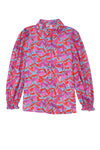 Multicolor Abstract Floral Button Up Long Puff Sleeve Shirt-Tops-MomFashion