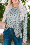 Leopard Animal Print Stitching Loose Long Sleeve Top-Tops-MomFashion