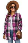 Rose Plaid Print Buttoned Shirt Jacket-Outerwear-MomFashion