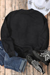 Black Drop Shoulder Crew Neck Pullover Sweatshirt-Tops-MomFashion