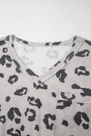 Gray Printed Leopard Balloon Sleeve Thermal Knit Plus Size Top-Plus Size-MomFashion