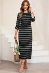 Black Striped Casual Slit Long Dress-Dresses-MomFashion