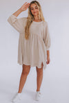 Oatmeal 3/4 Sleeves High Waist Slits Mini Dress-Dresses-MomFashion