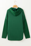 Blackish Green Button Up Contrast Knitted Sleeves Hooded Jacket-Outerwear-MomFashion