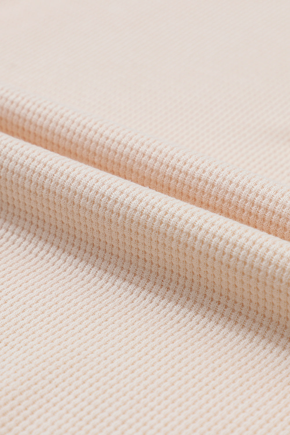 Beige Waffle Knit Textured Henley Top-Tops-MomFashion