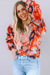 Fiery Red Floral Print Ruffle Puff Sleeve Blouse-Tops-MomFashion