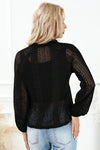 Black V-Neck Long Sleeve Button Up Lace Shirt-Tops-MomFashion