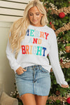 White Merry And Bright Cable Knit Pullover Sweatshirt-Tops-MomFashion