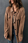 Khaki Oversize Textured Knit Button Front Shacket-Outerwear-MomFashion