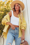 Yellow Distressed Fringe Trim Denim Jacket-Outerwear-MomFashion