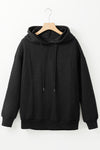 Black Cable Textured Casual Drawstring Hoodie-Tops-MomFashion